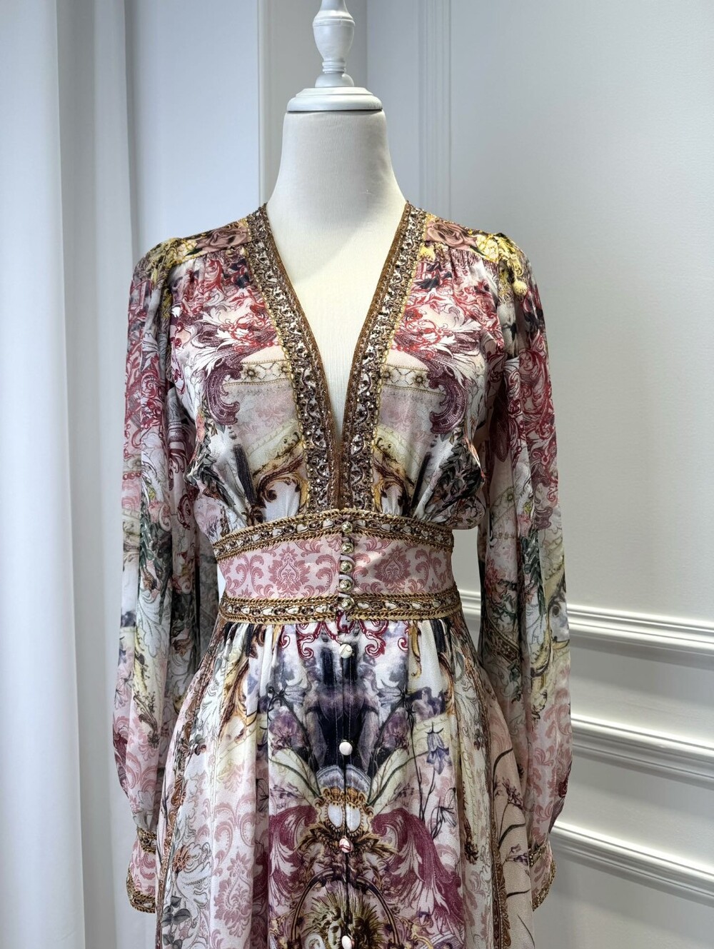 Camilla shaped waistband dress with gathered sleeves In Kissed By The Prince - Picture 8 of 16